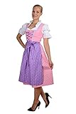 Edelnice 3-teiliges Midi Dirndl rosa Flieder mit hübschen weißen Streublümchen inkl. Schürze und Dirndlbluse Gr. 36