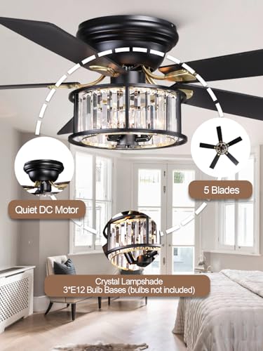 Image of 52 Inch Flush Mount Chandelier Ceiling Fan with Lights Rustic Ceiling Fan Low Profile Farmhouse Fandelier Chandelier Light for Bedroom Living Room, 3 E26 Bulbs (1)