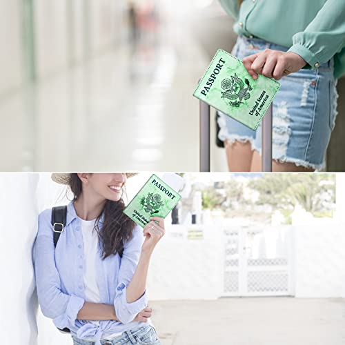 Image of Eoehro Passport and Vaccine Card Holder Combo, Faux Leather, Compact, Lightweight, Waterproof, E-Marble Green