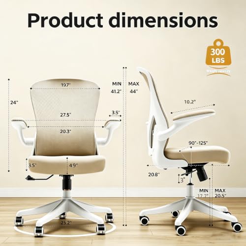 Image of Ergonomic Office Chair with Adjustable Lumbar Support & Flip-Up Armrests - High Back Computer Desk Chair with Thickened Seat Cushion, Rolling Wheels for Home /Office Study Work