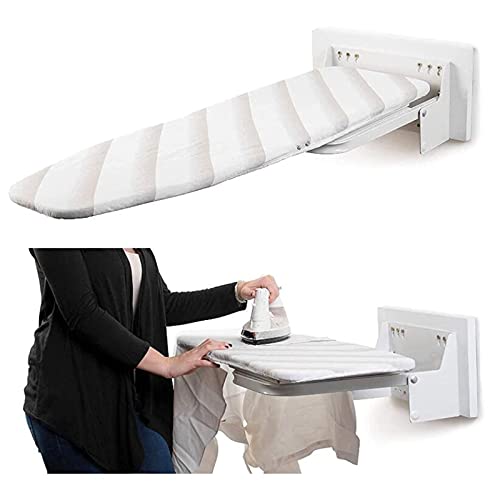 ZHOUHONG Hiding Ironing Board Wall Mounted Foldaway Ironing Board, Space Saving Design,Engineered To Last A Lifetime,Swivels Up To 180 Degrees,Complete with Fittings and Foldable Ir(Color:white)
