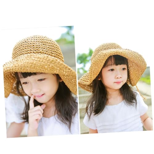PartyKindom Girls Boy Girl Straw Sun Hat Stylish Beige Beach Cap Bowknot Design Uv for Outdoor Fun Fits for Casual Vacation Wear2