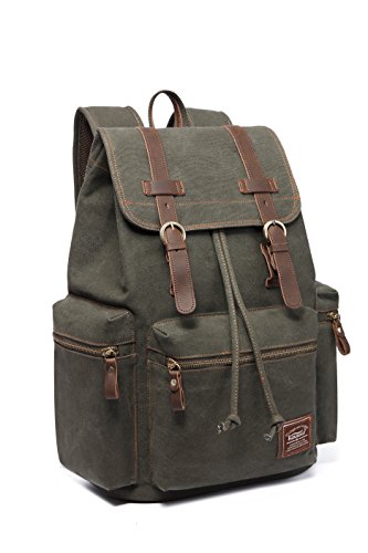 Kaukko Vintage Casual Canvas And Leather Rucksack Backpack #TOP3