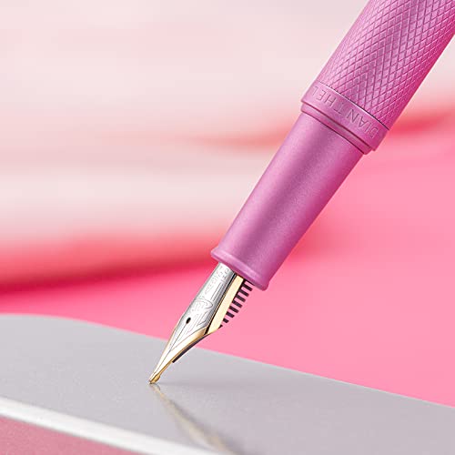 Image of Hongdian 1851 Pink Forest Fountain Pen Blade Nib Classic Design Calligraphy Pen with Converter and Metal Pen Case Set