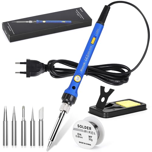 Lötkolben 60W, Lötkolben Set mit Lötzinn, Lötkolben Temperatur Einstellbar 220-480℃, EIN/AUS Schalter, 30g Lötdraht, 5 Lötspitzen, Soldering Iron Set für Elektrotechnik Reparaturen Profi Hobbybastler