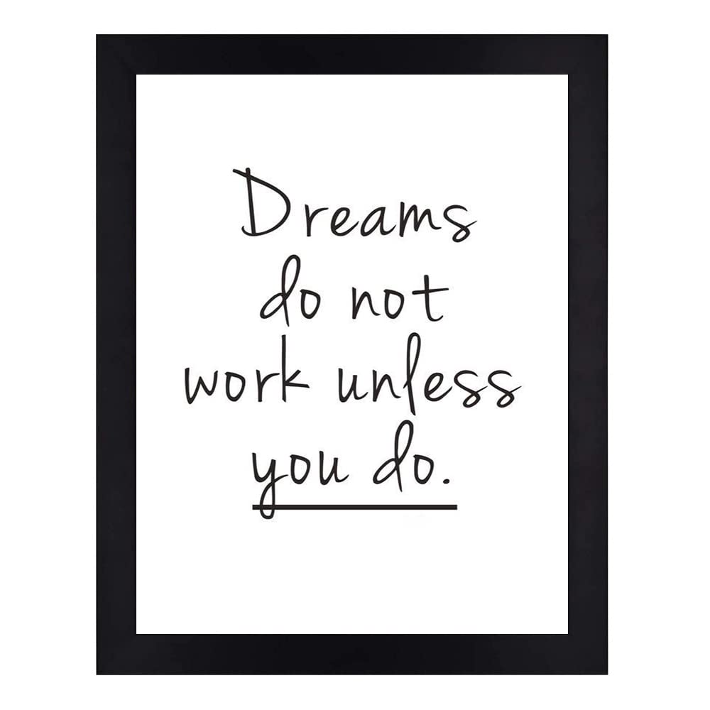 Interio Crafts Motivational Quote Dreams Do Not Work Unless You Do Framed Poster for Room with Plexi Glass in Front(Synthetic Wood,Black,Size: 13X10 Inches)
