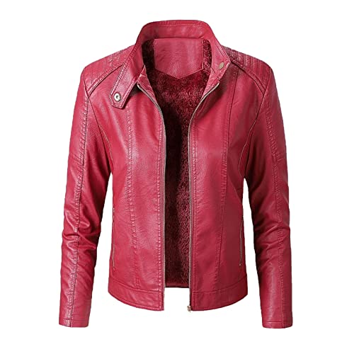 Blouson de motard pour femme veste cuir polaire hiver chaude