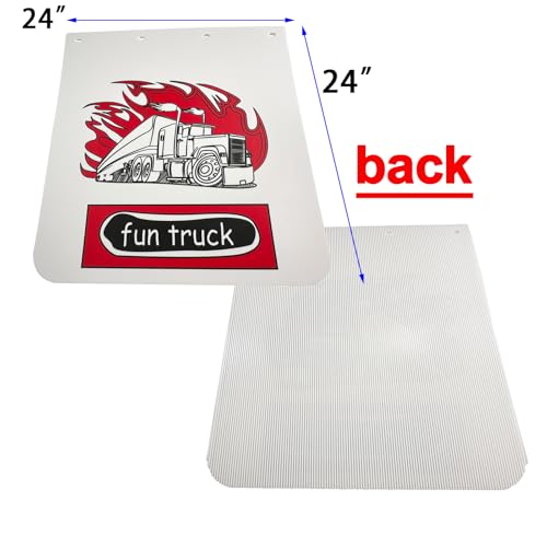 Image of BST BSSP Pair White Straight Heavy Duty Polymer Splash Guard Mudflaps 24 inchx 24 inch for Semi Truck Trailer, Great-Truck Pattern, Universal Fit