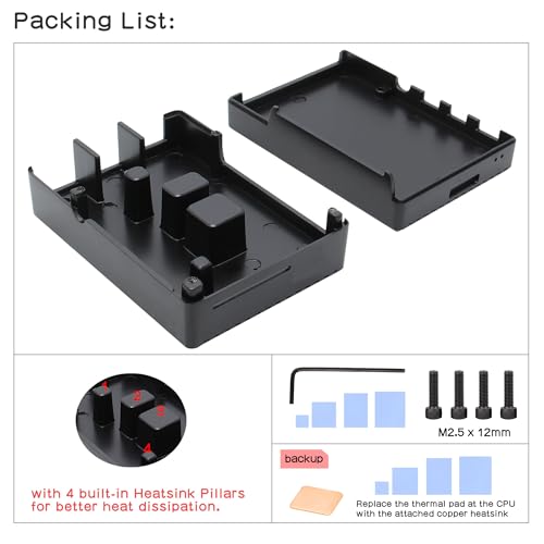 Image of Geekworm Raspberry Pi 4 Compatible Aluminum Case /Heavy Duty Metal Case /Housing with Heatsink Pillar for Raspberry Pi 4 Model B /Pi 4B Only-Black