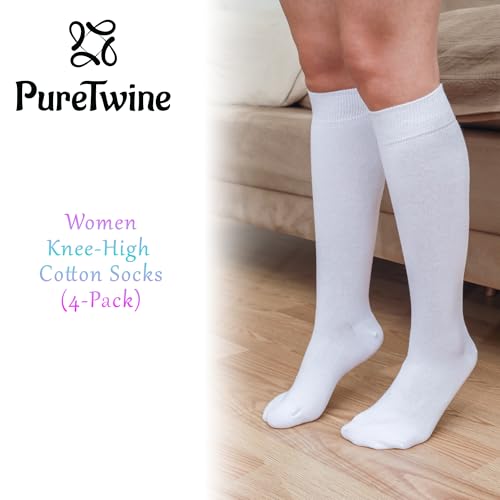 Knee High Socks for Women Comfort Seam Soft Combed Cotton Blend Long Dress Socks for Women Athletic Socks 4 Pairs3