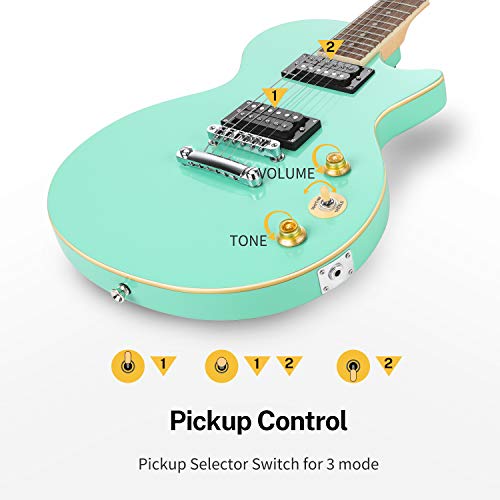 Image of Donner DLP-124G Solid Body Full-Size 39 Inch LP Electric Guitar Kit Surf Green, with Bag, Strap, Cable, for Beginner