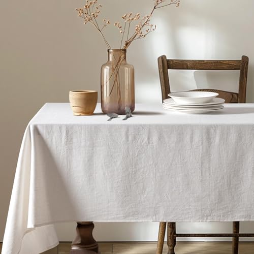 MIULEE White Linen Cotton Blend Tablecloth Rectangle, Luxury Waterproof Stain Resistant Durable Farmhouse Oblong Table Cloth for Dining Party Christmas Weddings Birthday Picnic Events, 52 x 70 inch