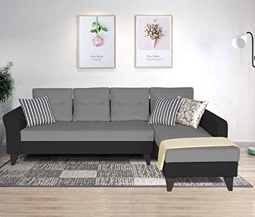 Image of Adorn India Maddox Plain Two Tone L Shape 6 Seater Sofa Set RHS (Grey & Black) (3 Year Warranty)