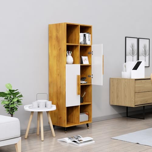 Image of Bniture Bookshelf for Home | Engineered Wood Book Shelf with 2 Door & 6 Shelf | Open Book Shelf Stand for Library | Multipurpose Display Organizer for Living Room & Study | Giant Wood & Frosty White