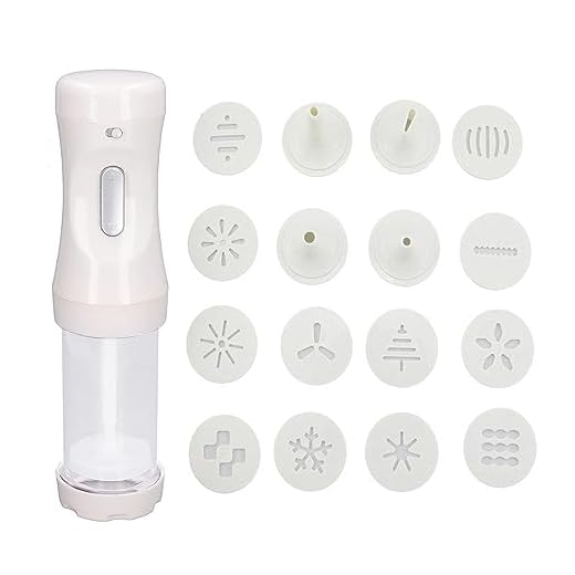 Electric Cookie Press Gun,White Barrel Electric Decorating Tool with 12 Molds and 4 Decorating Nozzles for Cake Dessert DIY Maker and Decoration Baking Supplies