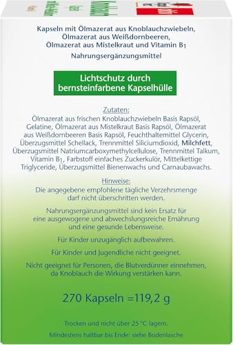Doppelherz Knoblauch Kapseln – mit Mistel + Weißdorn + Vitamin B1 – 270 Kapseln