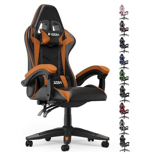 bigzzia Gaming Stuhl Gaming Sessel, 90-135° Rückenlehne Gaming Sessel, Ergonomisch Gaming Chair Mit Kopfkissen Und Armlehnen, Atmungsaktiver Pc Stuhl für Jugendliche Jungen Mädchen Erwachsene Orange