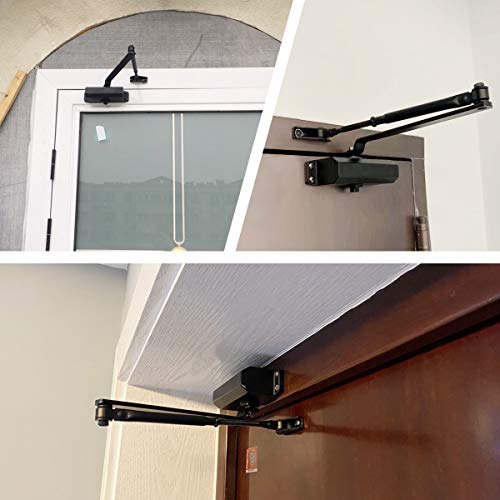 Onarway Automatic Door Closer Hold Open Size 3 Spring Hydraulic Door Closure Aluminum Alloy Body, Residential And Commercial Use For 45~60Kg Door, Not Applies Parallel Installation Black #TOP6
