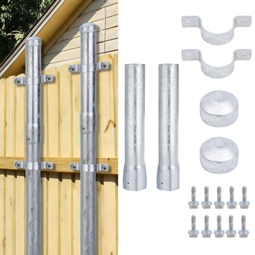 Fence Post Extension for 2-3/8 OD 12 Metal Posts Heavy Duty Seamless Steel Fence Height Extender Hot-Dip Galvanized Post Sleeve Riser Kit with Screws Brackets and Caps Pack of 2