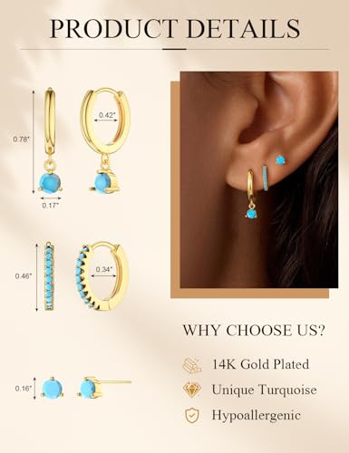 Image of Freekiss 3 Pairs Gold Hoop Earrings Set: Dainty Stud Earrings Trendy Small 14K Gold Plated Hypoallergenic Dangle Cartilage Huggie Hoop Earrings for Women Gold Jewelry for Women Gifts