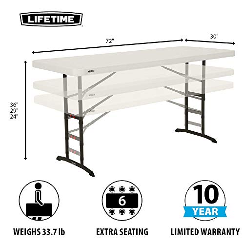 Lifetime 80565 Adjustable Height Folding Utility Table, 6-foot, Almond