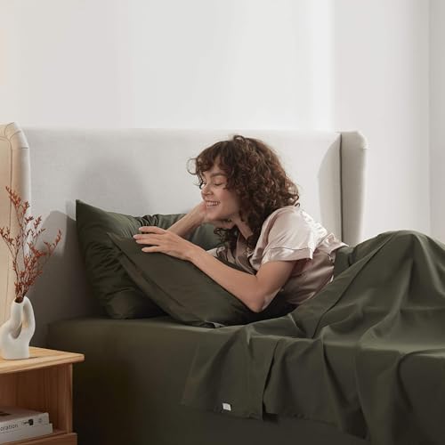 Image of Nestl Twin Bed Sheet Set - Olive Green - 3-Piece Deep Pocket | Instantly Soft, Night-One Ready (No Wash Required). Fits 16-Inch Deep Pockets, 360-Degree Elastic Grip