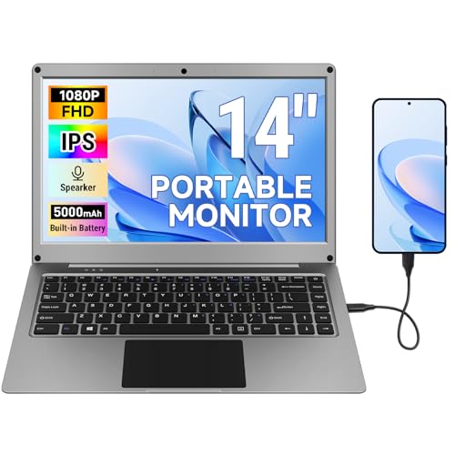 Image of Portable Monitor with Keyboard,14inch 1080P FHD Lapdock Compatible with Raspberry Pi /Mini PC /Phone /PC /Game Console,CrowView Note Built-in Battery with RPi5 Adapter(Full TypeC & HDMI Cable Included)