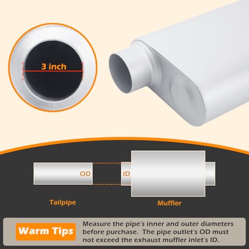 Image of A-KARCK Universal Exhaust Muffler 3 inch Offset Inlet 3 inch Dual Outlet, 17.3 inch Overall Length Aluminized Steel Aggressive Sound Race Muffler for Cars, Trucks
