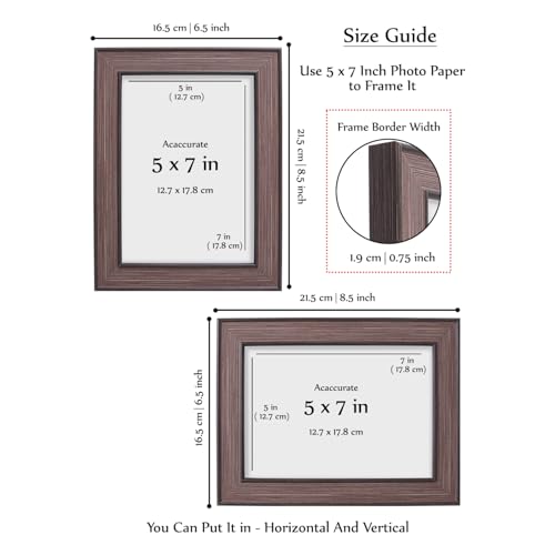 Image of GOLDEN PEACOCK Set of 2 5x7 Inch Photo Frames - Classic Dark Brown Wood Finish | Premium Wall Hanging & Tabletop Picture Frames for Home Decor & Gifting