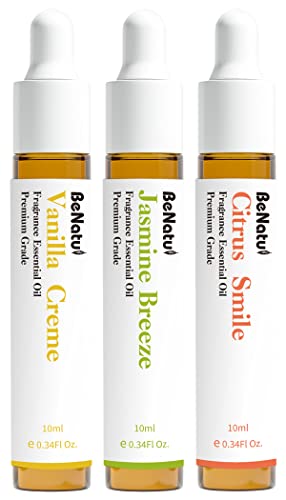 Fragrance Essential Oils for Diffuser (Vanilla, Citrus, Jasmine Scents) - Premium Grade Set for Home, Candle and Soap Making, Bath - by benatu