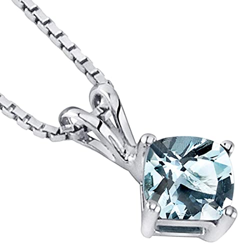 PEORA Solid 14K White Gold Aquamarine Pendant for Women, Genuine Gemstone Solitaire, 0.75 Carat Cushion Cut, 6mm, Blue Aquamarine Necklace, March Birthstone Necklace, w/Jewelry Box3