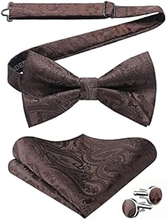 HISDERN Bow Tie Pre-tied Paisley Bow Tie Pocket Square Cufflinks for Dress Shirt and Tuxedo Wedding Formal Bow Tie Handkerchief Set