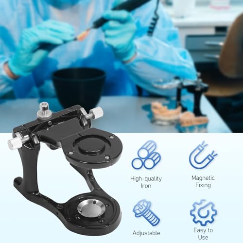 Image of Annhua Dental Articulator Lab, Adjustable Dental Magnetic Articulator with 2 Screwdrivers and 2 Steel Plates, Small Size High Precision Denture Articulator for Dental Labs - Black