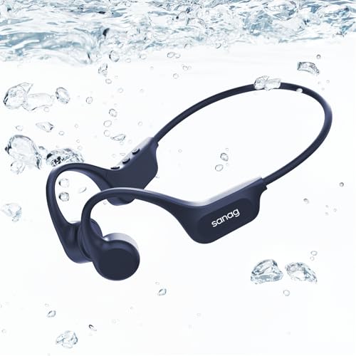 SANAG B60SPROMAX Auriculares Conduccion Osea, Auriculares Abiertos Bluetooth 5.3 Inalambricos IPX8 Impermeables y Resistentes al Sudor, con 64G Mp3, Auriculares para Nadar para Correr Fitness(Azul)