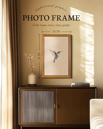 Image of VIYYIEA Vintage Gold Framed Wall Art for Living Room, Birds Canvas Prints Home Decor, Sketch Painting Picture, Bedroom Wall Decor Gifts for Friends or Family -【Hummingbird】-(24L x 16W)