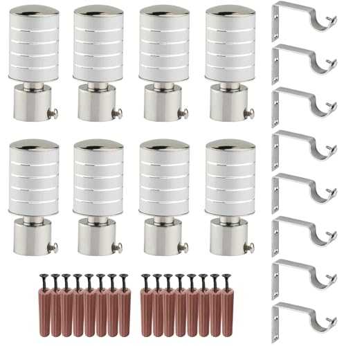 Image of GRIVAN Stainless Steel Curtain Holder Set for Door Window Wall Suitable for 1 Inch Rod Curtain Bracket Support Knobs Accessories (Silver, Pair of 4)