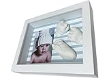 Kit De Marco Y Alginato Moldes Para Hacer La Huella Del Bebe En 3d , Regalos Para Niño Recien Nacido, Regalo Para Baby Shower, Día del Padre, Un Recuerdo De Su Primer Año (RAYAS AZULES, 20 x 5 x 25 cm)