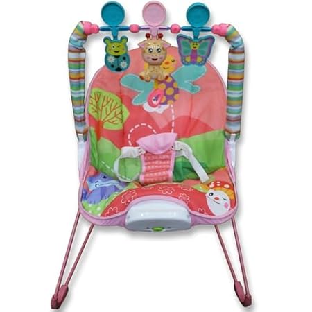 Safe-O-Kid Harmony Baby Bouncer with 1 Year Warranty Multi-Position Reclining Bouncer with Calming Music, Vibrations, Safety Harness and Musical Toy- Pink