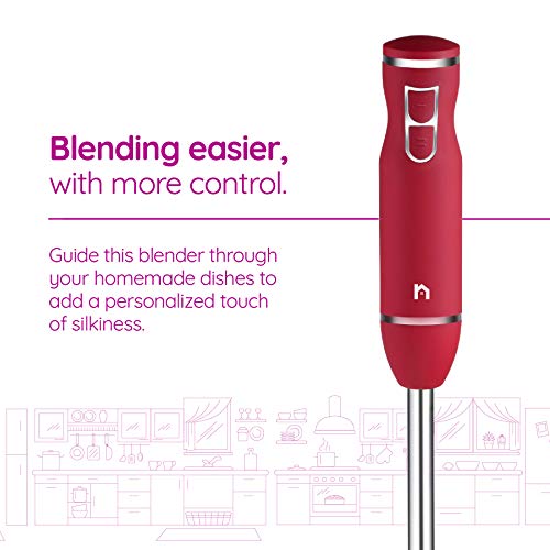 New House Kitchen Immersion Hand Blender 2 Speed Stick Mixer With Stainless Steel Shaft & Blade 300 Watts Easily Food, Mixes Sauces, Purees Soups, Smoothies, And Dips, Red #TOP1
