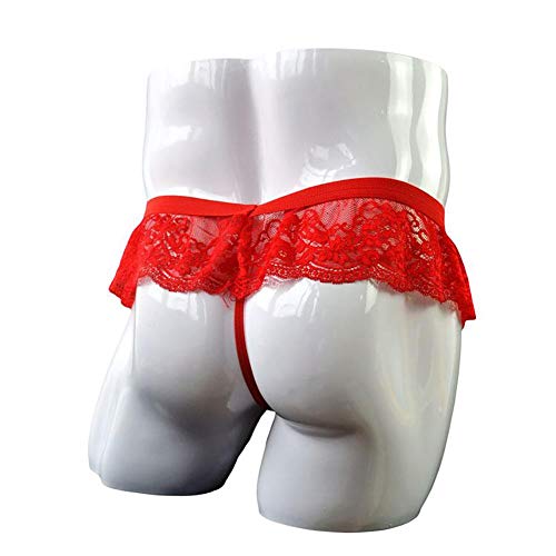 Men's Frilly Lace Trim Sissy Skirted Panties T-back G-string Thongs Briefs Girly Lingerie Crossdress Underwear3