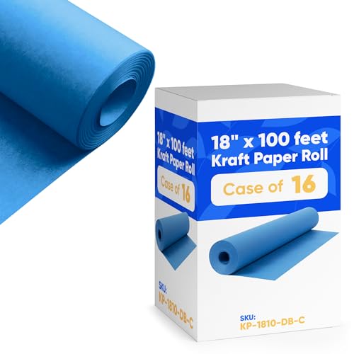 Image of 18 inch x 1200 inch (100 ft) Dark Blue Kraft Paper (Case of 16 Rolls), 45 lbs Thickness, Made in USA Kraft Paper for School, Art Colored Paper, Gift Wrapping Paper, Packing Paper for Moving