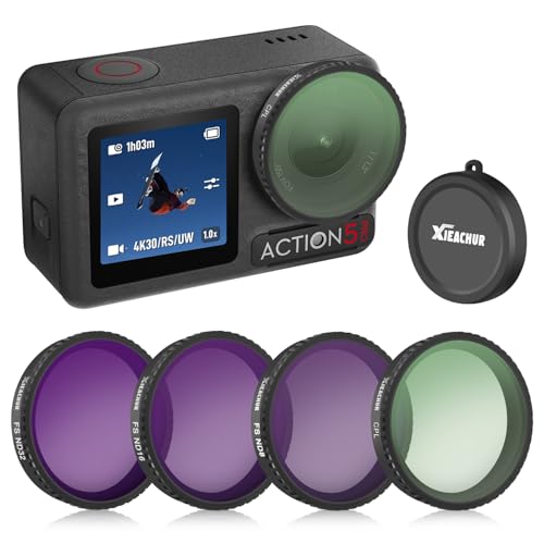 ND Filter Kit for DJI Action 5 Pro Action 4 Action 3 Camera Accessories 4-Pack CPL ND8 ND16 ND32 with Silicone Lens Cap Polarizing Lens Filters HD Optical Glass Snap-On Design