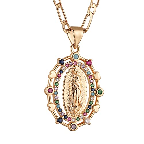 HZMAN 14K Gold Plated Virgin Mary Prayer Necklace Our Lady of Guadalupe Amulet Pendant for Women Jewelry Gift