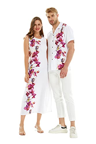 Matchable Couple Hawaiian Luau Men Shirt or Women Maxi Tank Dress in Watercolor Orchid