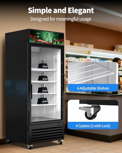 Image of Commercial Refrigerators with Glass Door, 23.48 Cu.ft. Beverage Refrigerator Fridge Holds 648 Cans Upright Display Cooler with LED & Adjustable Shelves for Restaurant Stores, ETL DOE NSF Certified