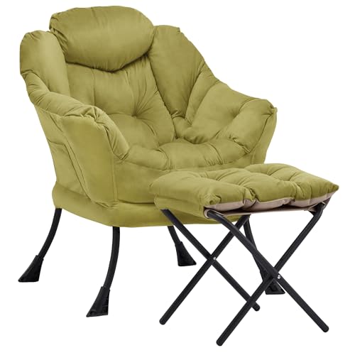 Aunekiv Lazy Chair with Ottoman, Comfy Reading Chair, Olive Green