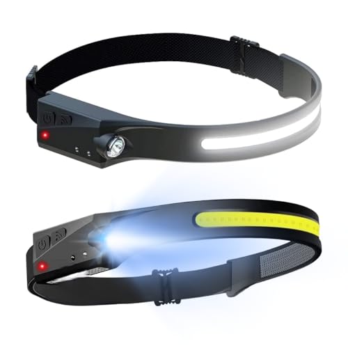 Lanterna de cabeça de LED recarregável por USB C, lanterna com sensor de movimento, lanterna de cabe