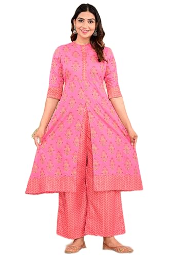 Image of Women Rayon Straight Golden Foil Printed Kurta with Palazzo || Kurti with Palazzo Set for Casual Party & Festival Wear in Round Neck with 3 /4 Sleeve for Girls