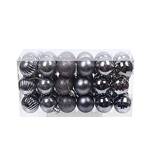 Uposao 36 Stück Kunststoff Weihnachtskugeln,Christbaumkugeln Set Glänzend Weihnachtskugeln Weihnachtsbaumschmuck Baumkugeln Weihnachtsbaum Deko zum Aufhängen für Weihnachten ∅40mm,Grau
