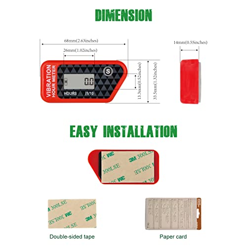 Yooreal Batteriebetriebener drahtloser Betriebsstundenzähler, Vibrationssensor für Rasentraktor Golfwagen Kettensäge Go-Kart Holzhacker Holzspalter Außenbordmotor Marine ATV (Red)